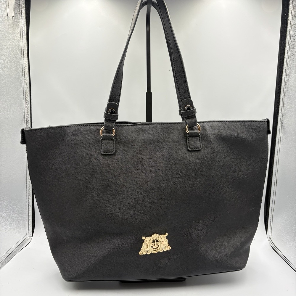 Juicy Couture Women's 100% Saffiano Leather Large Black Tote Shoulder Bag Purse
